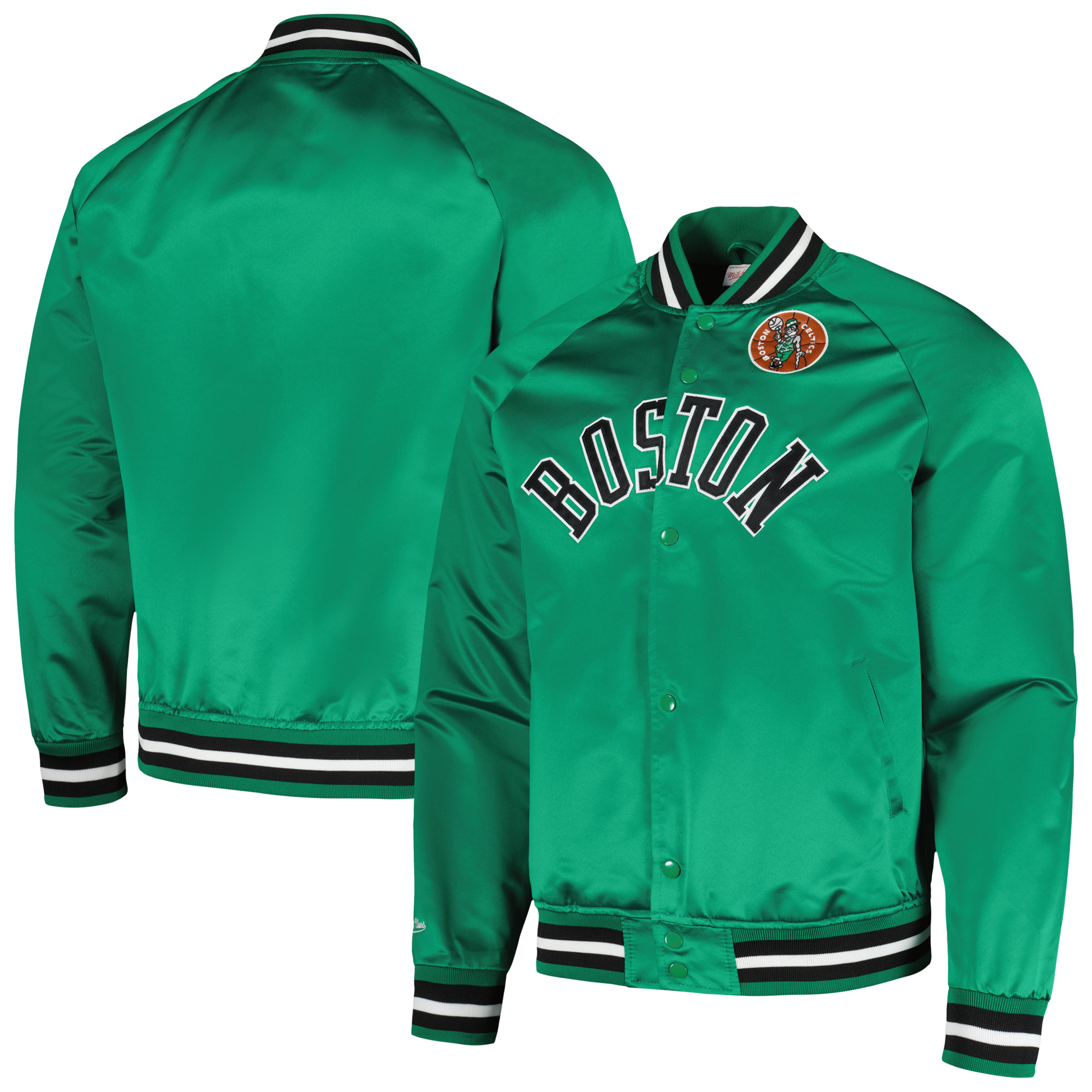 Men's Mitchell \u0026 Ness Kelly Green Boston Celtics Hardwood Classics Throwback Wordmark Raglan Full-Snap Jacket
